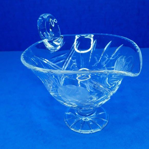 1960s Lead Crystal Gravy Boat Violetta Cut Etched Footed Vintage Heart Leaf Flor - Picture 5 of 13